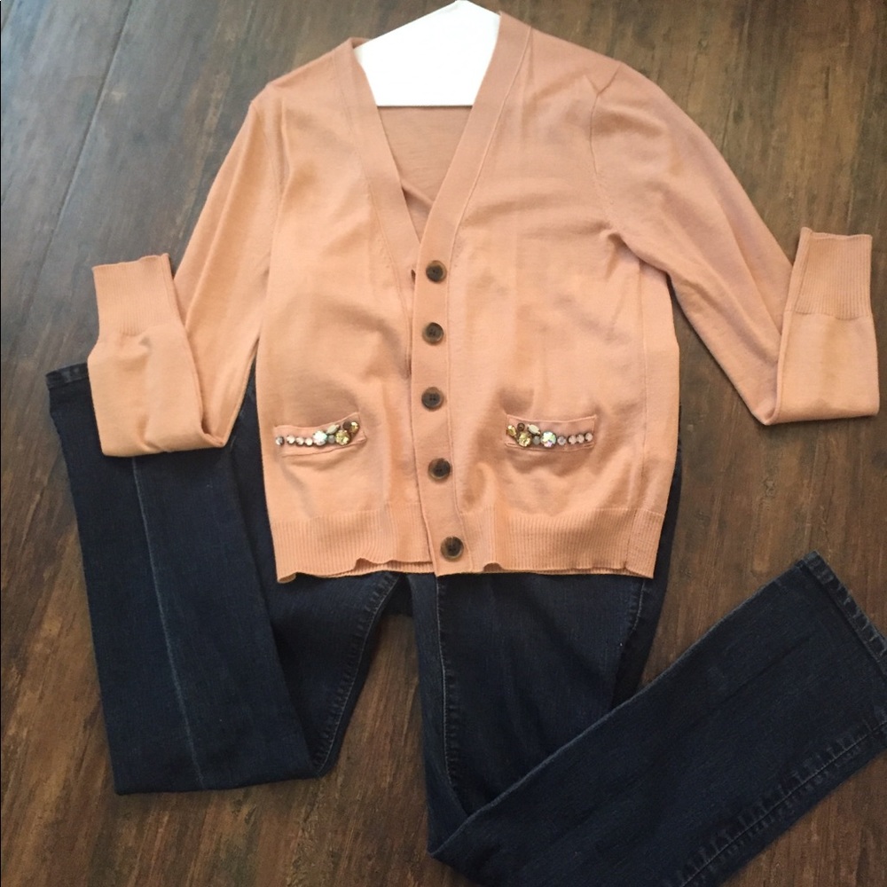 NWOT J. Crew cardigan with jeweled pockets